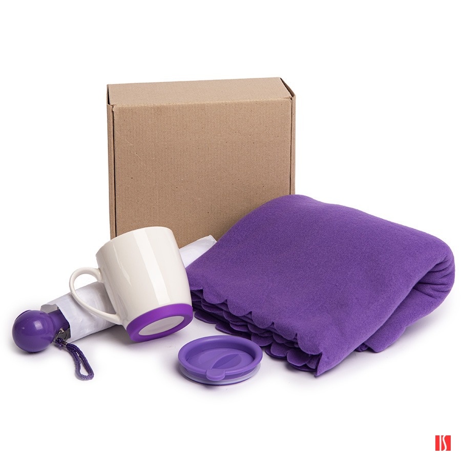 Набор подарочный SPRING WIND: плед, складной зонт, кружка с крышкой, коробка, фиолетовый
