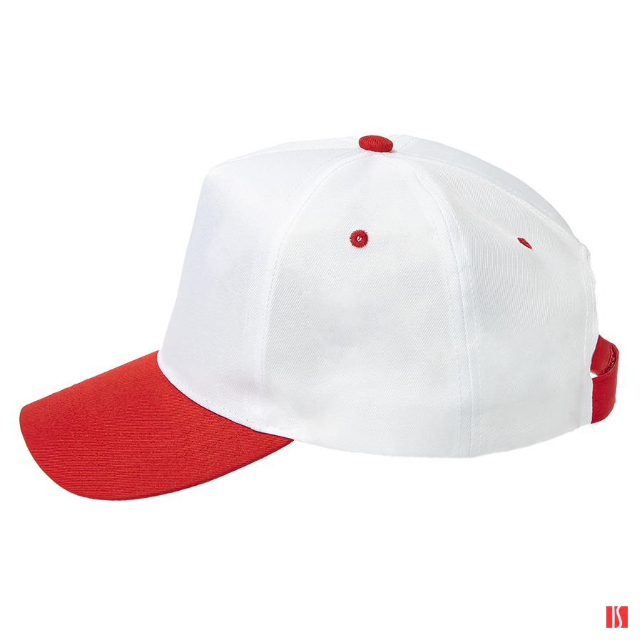 Бейсболка "Joker", 5 клиньев,  застежка на липучке; белый/красный; 100% п/э; плотность 140 г/м2