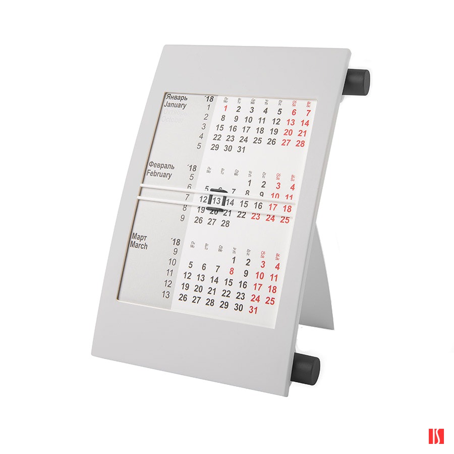 Календарь настольный на 2 года; серый с черным; 18х11 см; пластик; шелкография, тампопечать