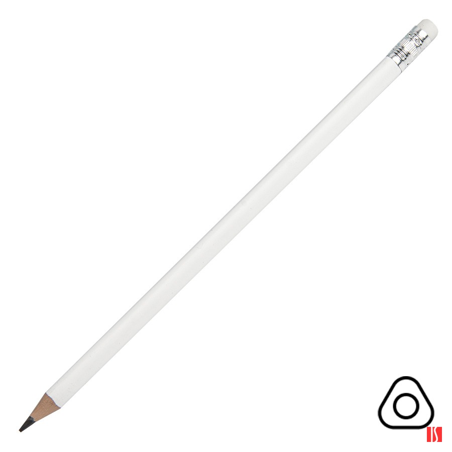 Карандаш чернографитный трехгранный TRINITY с ластиком, пластиковый, HB, белый