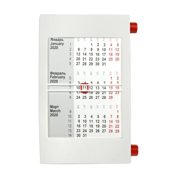 Календарь настольный на 2 года; белый с красным; 18х11 см; пластик; тампопечать, шелкография
