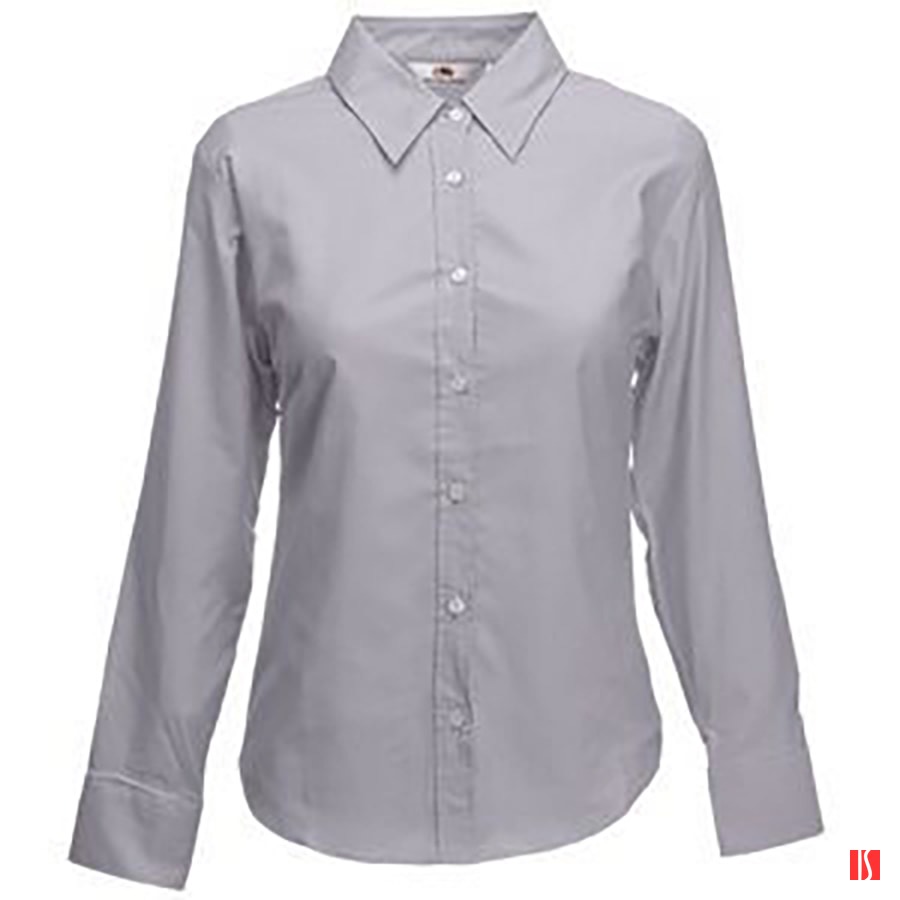 Рубашка "Lady-Fit Long Sleeve Oxford Shirt", светло-серый_L, 70% х/б, 30% п/э, 135 г/м2