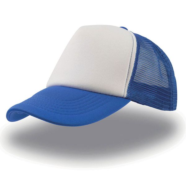Бейсболка "RAPPER", 5 клиньев, пластиковая застежка, синий с белым; 100% п/э, плотность 80 г/м2