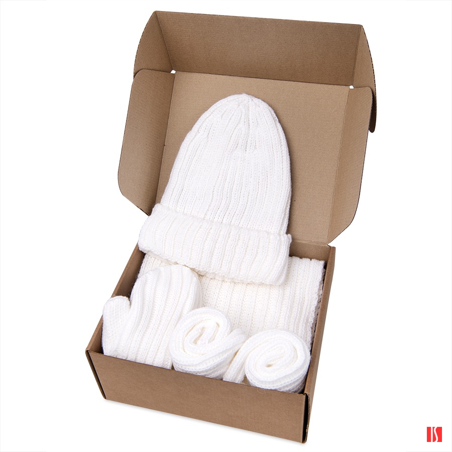 Набор подарочный НАСВЯЗИ©: шапка, шарф,  варежки, носки, белый