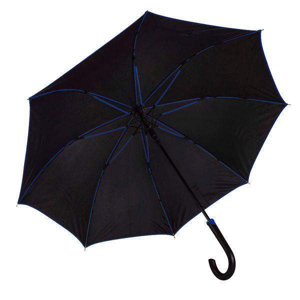 Зонт-трость "Back to black", полуавтомат, 100% полиэстер, черный с синим