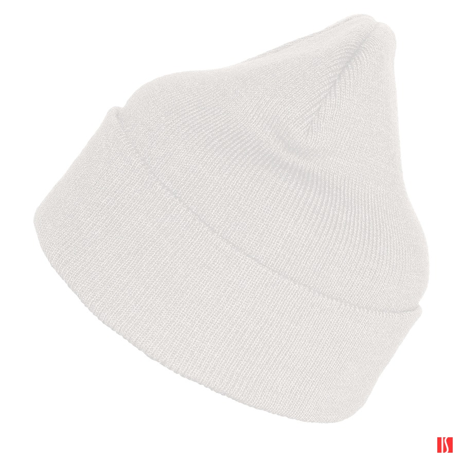 Шапка вязаная двойная "Essential", с отворотом, белый,100% акрил 