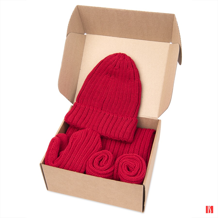 Набор подарочный НАСВЯЗИ©: шапка, шарф,  варежки, носки, красный