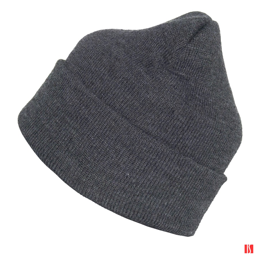 Шапка вязаная двойная "Essential", с отворотом, темно-серый меланж,100% акрил 