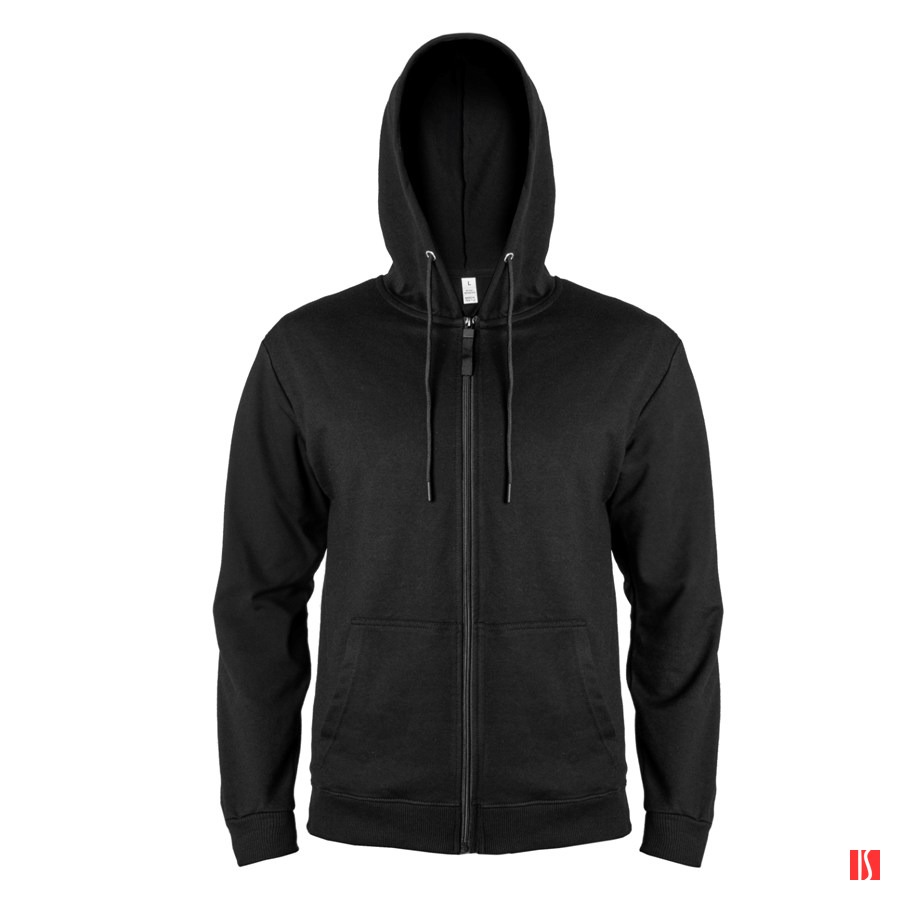 Толстовка мужская на молнии с капюшоном EVEREST, черный, S, 50 % хлопок, 50% полиэстер, 260 г/м2