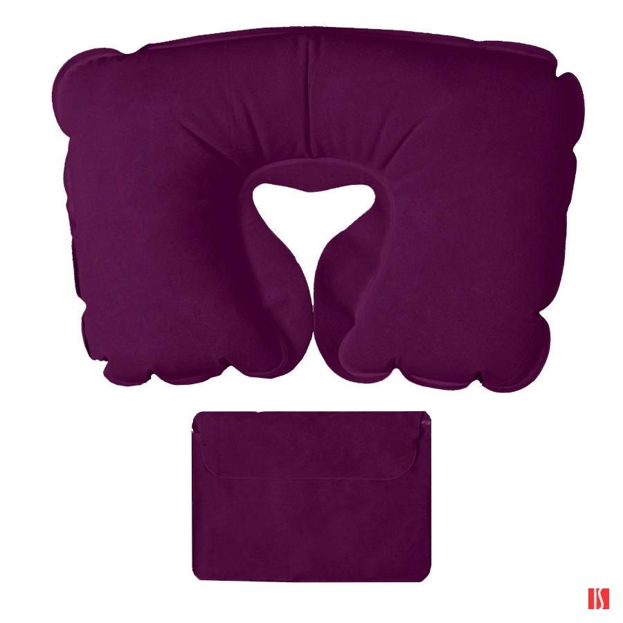 Подушка надувная дорожная в футляре; фуксия; 43,5х27,5 см; твил; шелкография