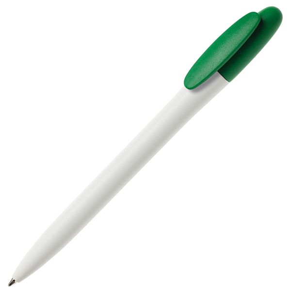 Ручка шариковая BAY, белый корпус/зеленый клип, непрозрачный пластик