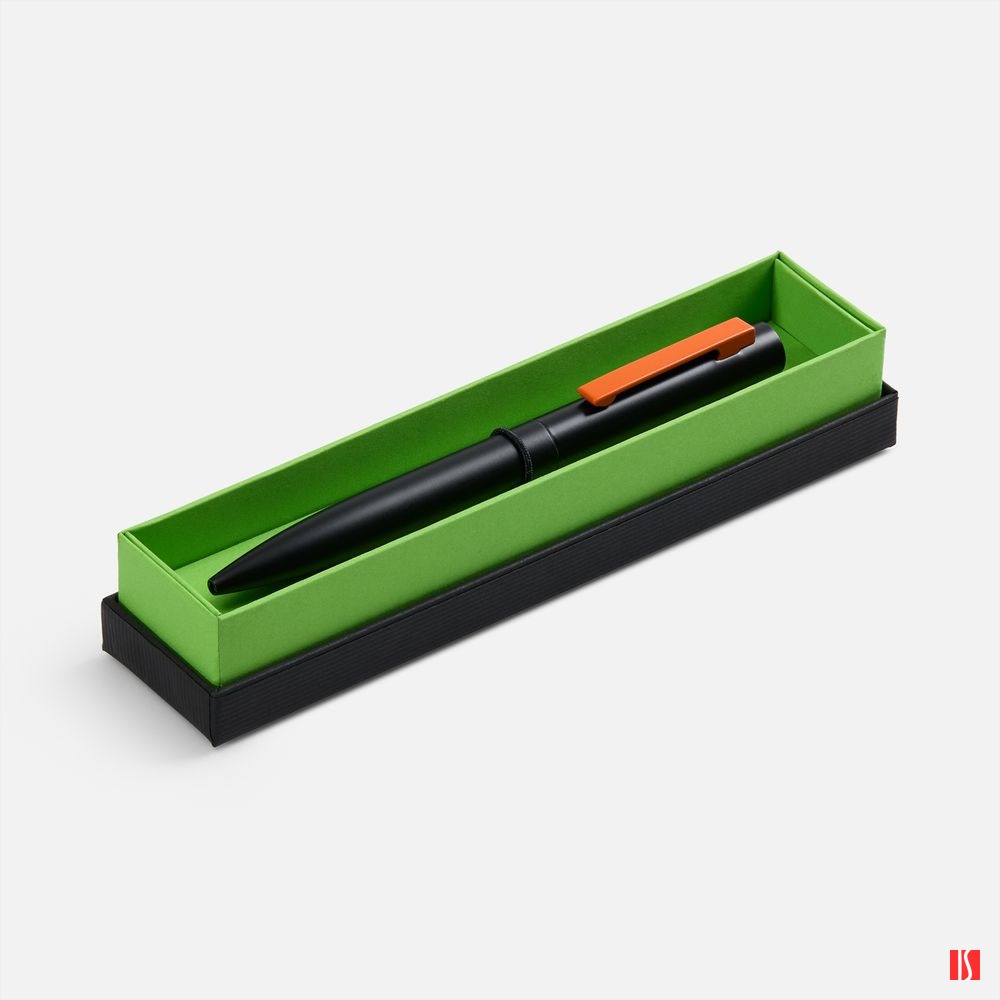 Ручка шариковая Inkolor в футляре, черная с оранжевым