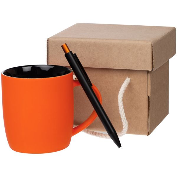 Набор Color Block: кружка и ручка, оранжевый с черным