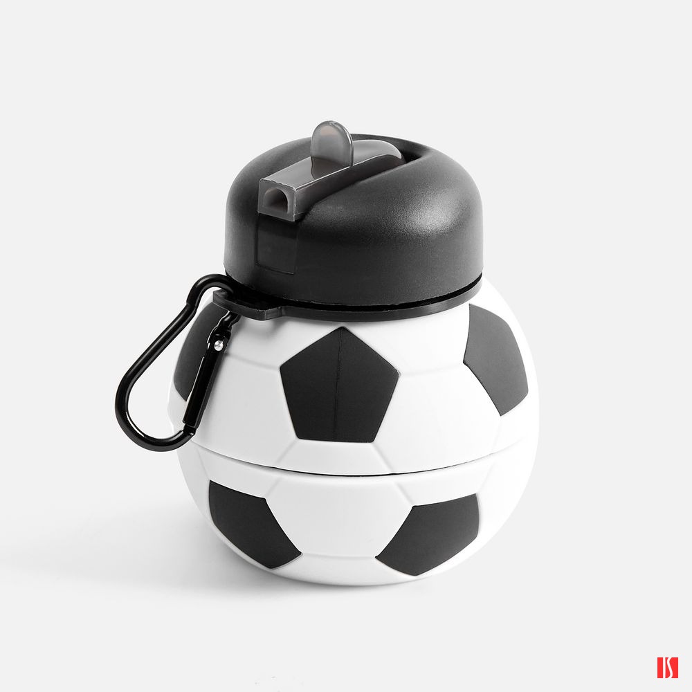Складная бутылка для воды Football Flex, белая с черным