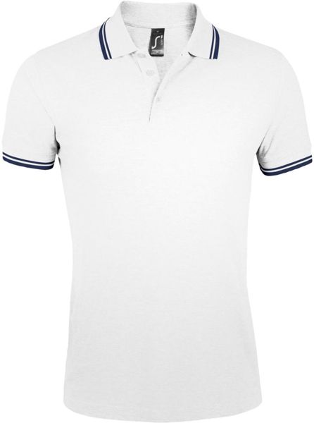 Рубашка поло мужская Pasadena Men 200 с контрастной отделкой, белая с синим