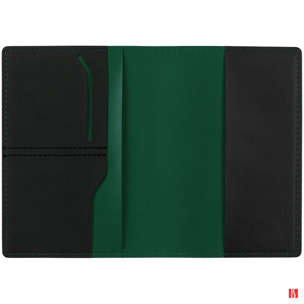 Обложка для паспорта Multimo, черная с зеленым
