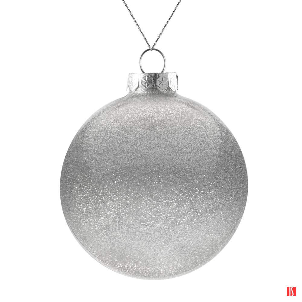 Елочный шар Finery Shine, 10 см, глянцевый серебристый с глиттером