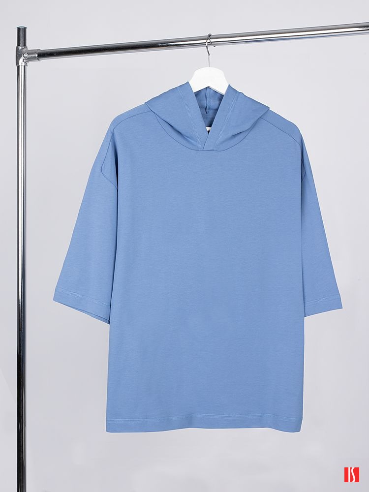 Купить Футболка оверсайз унисекс с капюшоном Neofit, синяя Футболка оверсайз унисекс с капюшоном Neofit, синяя