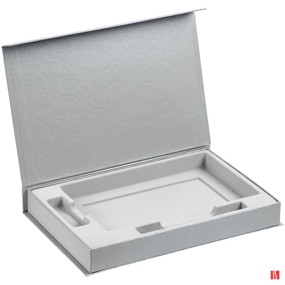 Коробка Silk с ложементом под ежедневник 13x21 см, флешку и ручку, ver. 2, серая