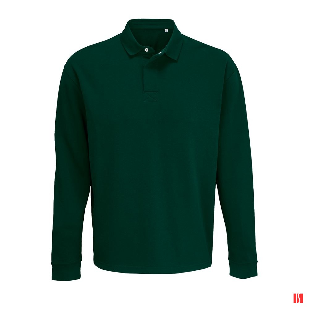 Купить Рубашка поло оверсайз с длинным рукавом Heritage, темно-зеленая Рубашка поло оверсайз с длинным рукавом Heritage, темно-зеленая