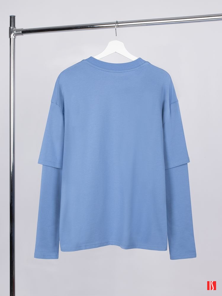 Купить Футболка оверсайз с двойным рукавом Kosmos, синяя Футболка оверсайз с двойным рукавом Kosmos, синяя