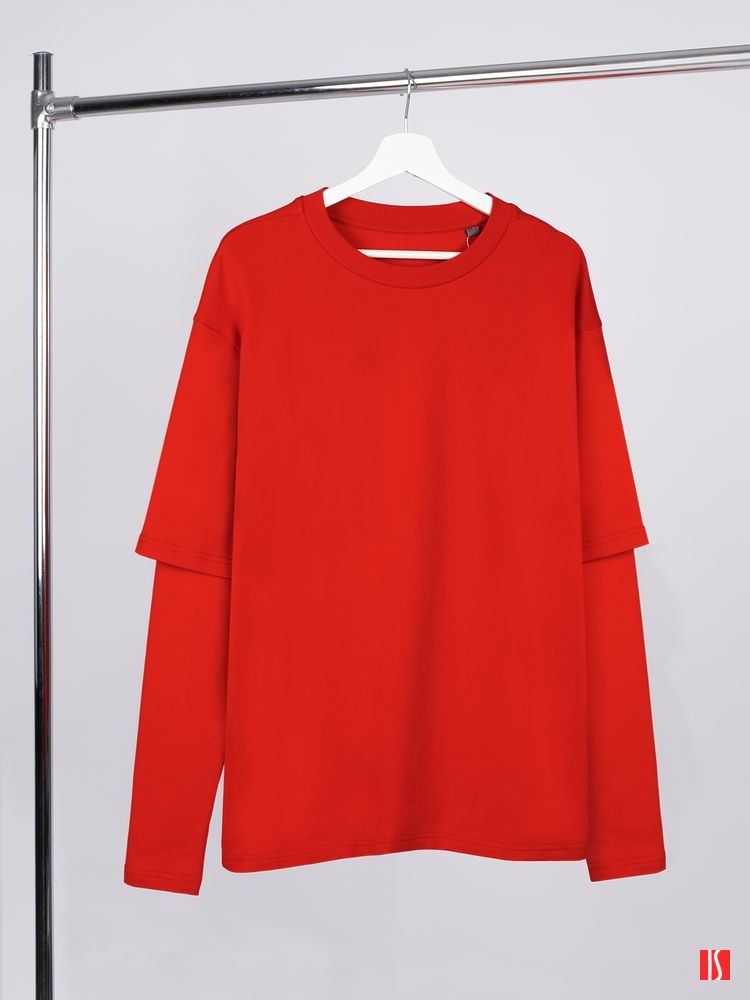 Купить Футболка оверсайз с двойным рукавом Kosmos, красная Футболка оверсайз с двойным рукавом Kosmos, красная