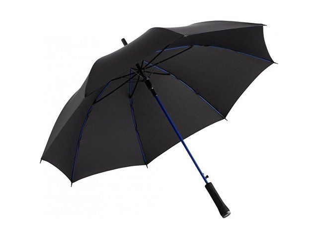 Зонт-трость 1084 Colorline с цветными спицами и куполом из переработанного пластика, черный/синий
