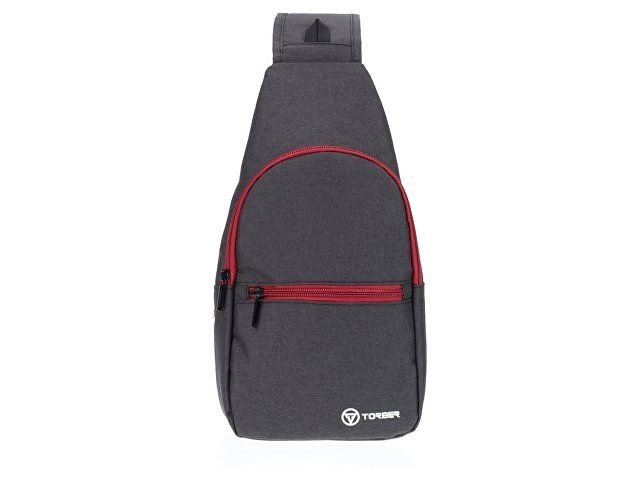 Рюкзак TORBER с одним плечевым ремнем, чёрный/бордовый, полиэстер 300D, 33 х 17 х 6 см