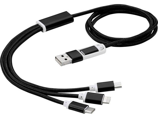 Универсальный зарядный кабель 3-в-1 с двойным входом, черный