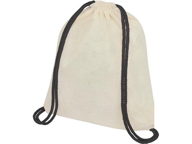 Рюкзак со шнурком Oregon, имеет цветные веревки, изготовлен из хлопка 100 г/м2, бежевый/черный