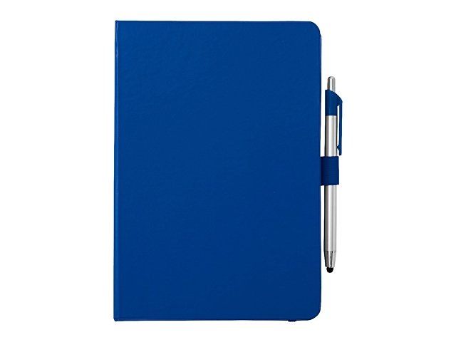 Блокнот A5 "Crown" с шариковой ручкой-стилусом, синий/серебристый