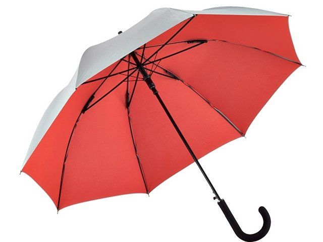 Зонт-трость 7119 Double silver, полуавтомат, серебристый/красный