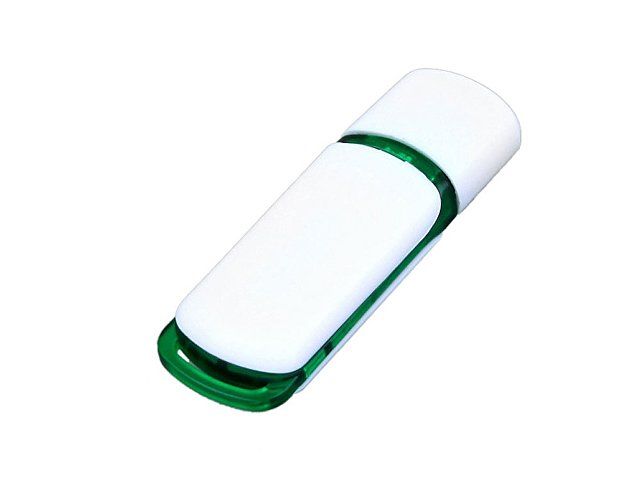 Флешка промо прямоугольной классической формы с цветными вставками, 32 Гб, белый/зеленый