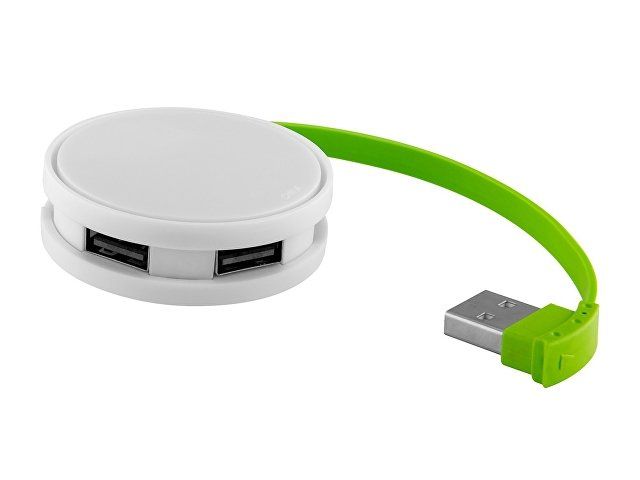USB Hub "Round", на 4 порта, белый/лайм