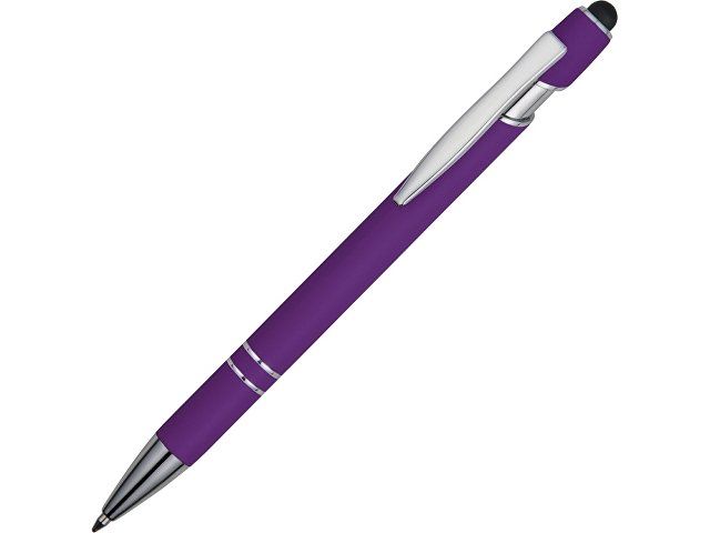 Ручка металлическая soft-touch шариковая со стилусом «Sway», фиолетовый/серебристый