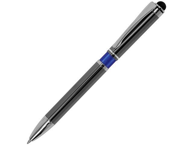 Ручка металлическая шариковая "Isabella" с анодированным покрытием и цветной вставкой, оружейная сталь и синий