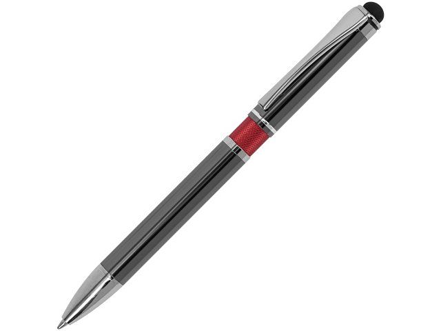 Ручка металлическая шариковая "Isabella" с анодированным покрытием и цветной вставкой, оружейная сталь и красн