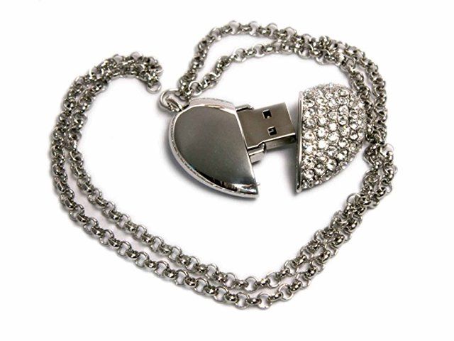 USB-флешка на 8 Гб в виде "Сердца " с кристаллами, серебро