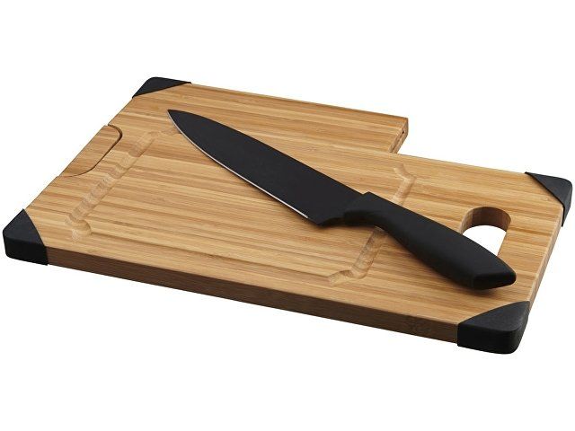 Разделочная доска с ножом «Bamboo», коричневый/черный