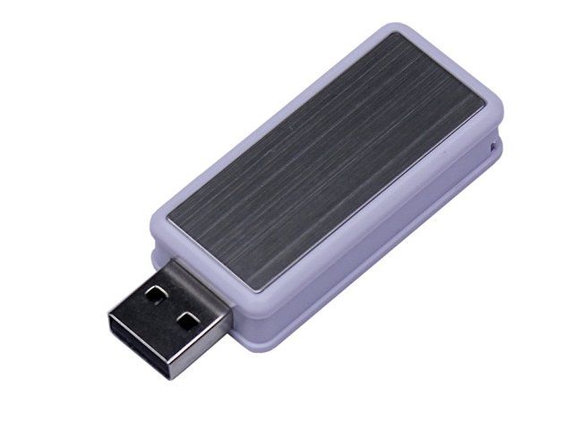 USB-флешка промо на 64 ГБ прямоугольной формы, выдвижной механизм, белый