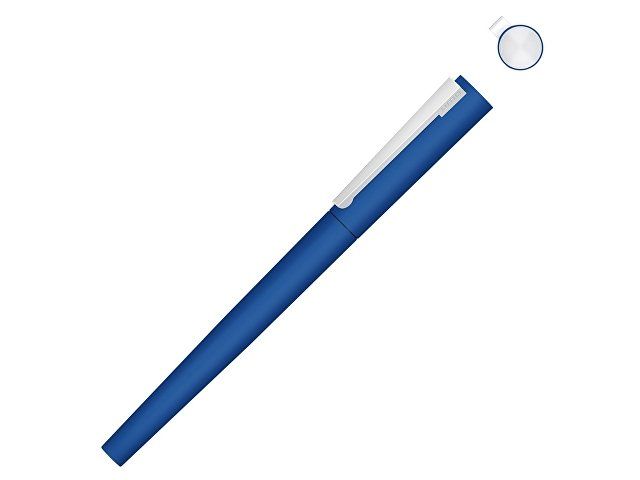 Ручка металлическая роллер «Brush R GUM» soft-touch с зеркальной гравировкой, средне-синий