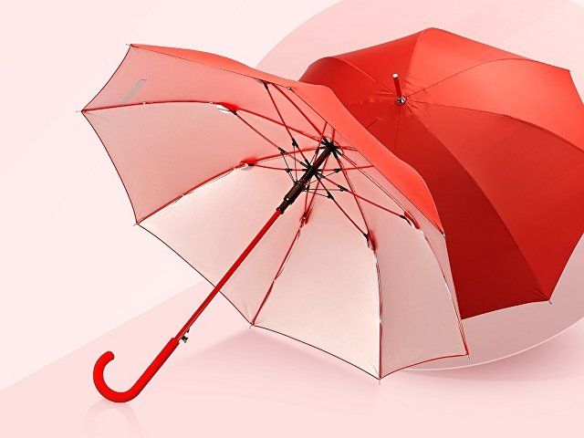 Зонт-трость "Silver Color" полуавтомат, красный/серебристый