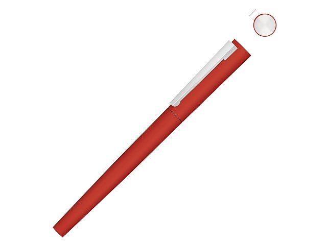 Ручка металлическая роллер «Brush R GUM» soft-touch с зеркальной гравировкой, красный