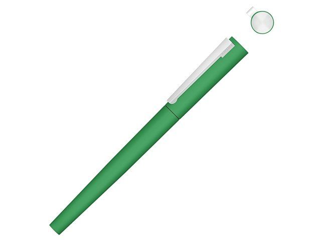 Ручка металлическая роллер «Brush R GUM» soft-touch с зеркальной гравировкой, зеленый