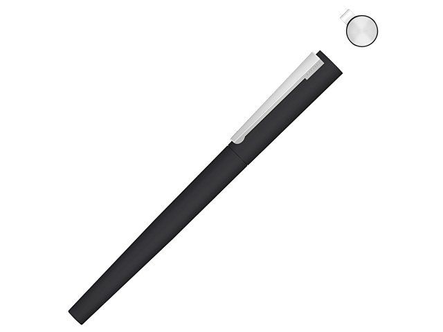 Ручка металлическая роллер «Brush R GUM» soft-touch с зеркальной гравировкой, черный