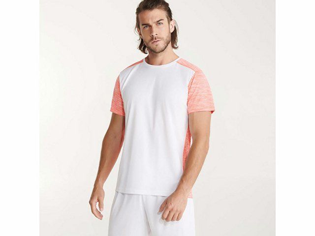 Спортивная футболка "Zolder" мужская, белый/меланжевый неоновый коралловый