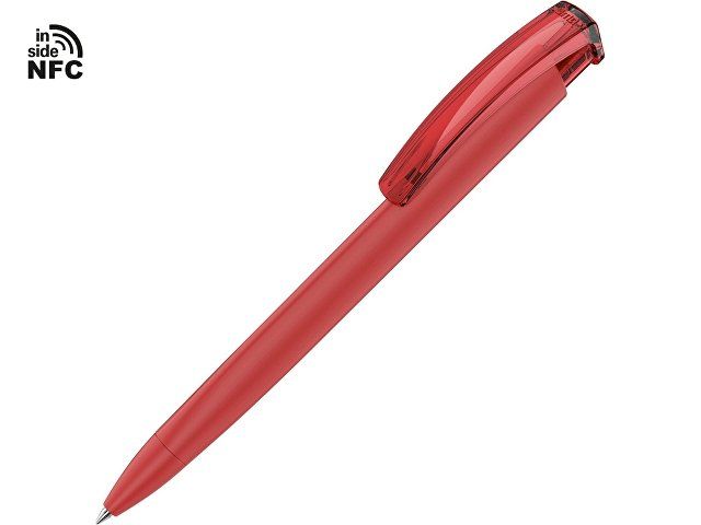 Ручка пластиковая шариковая трехгранная «Trinity K transparent Gum» soft-touch с чипом передачи инфо, красный