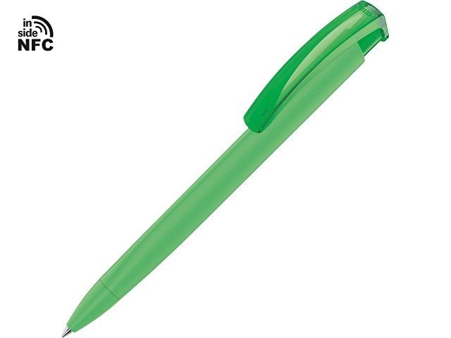 Ручка пластиковая шариковая трехгранная «Trinity K transparent Gum» soft-touch с чипом передачи инфо, зеленое яблоко