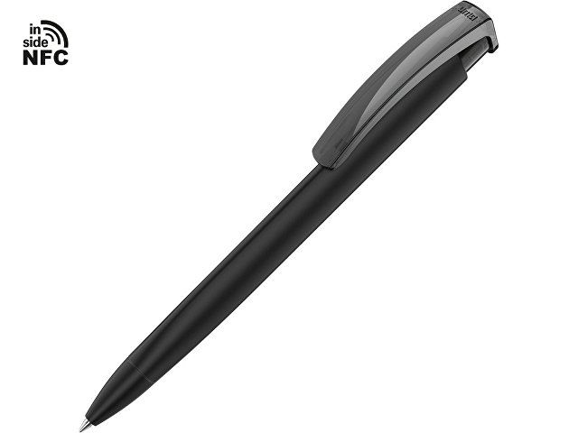 Ручка пластиковая шариковая трехгранная «Trinity K transparent Gum» soft-touch с чипом передачи инфо, черный