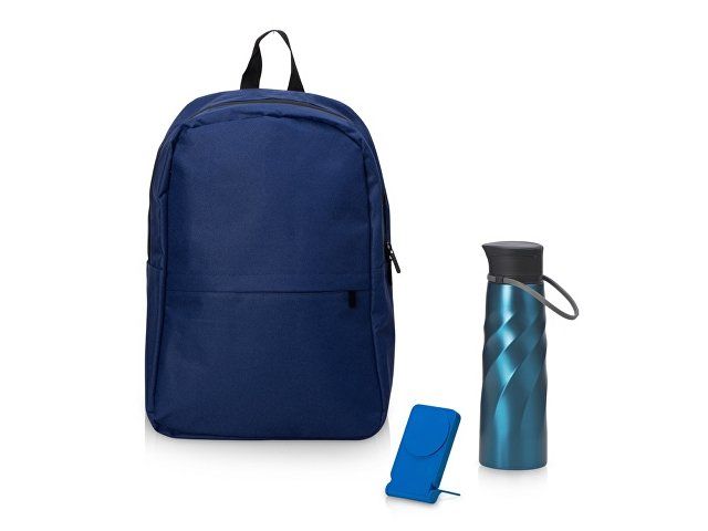 Подарочный набор с магнитным аккумулятором и бутылкой для воды "Waterpower", синий